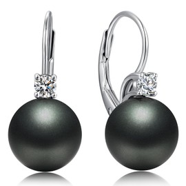 Black Pearl Earrings Pearl Dangle Earrings Sterling Silver Pearl Earrings for Women Leverback Pearl Earrings Black Pearl Drop Earrings Gray Pearl Earrings Dangle Pearl Earrings 10MM ZDaoBen