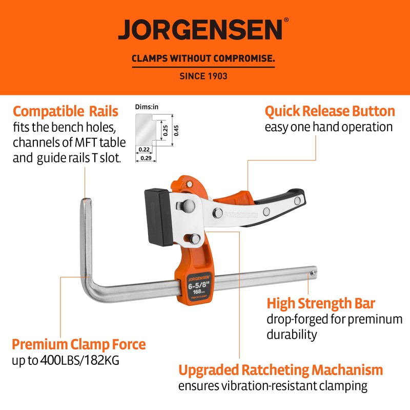 Jorgensen 6-5/8" Ratcheting Table Clamp, Quick Release Track Saw Clamp,