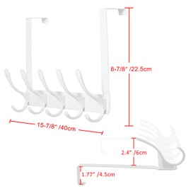 SKOLOO Over The Door Hook - 5 Hooks, Over Door Hook Hanger for Hanging Clothes/Towels/Coats/Backpack/Hat, Over Door Coat Rack (2 Pack, White)