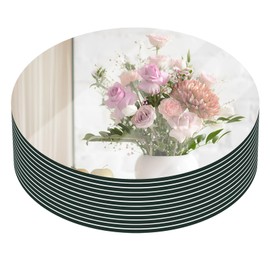 VASUHOME 12" Round Mirror Centerpieces for Tables, Glass Circle Mirror Plates with Smooth Edge and Cushioned Feet, Ideal for Wedding and Party Decorations, 2mm Thick
