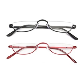 DBEFTLI Half Frame Reading Glasses - Half Moon Readers with Spring Hinge for Women Men (2 PCS in Pouch) 3.50