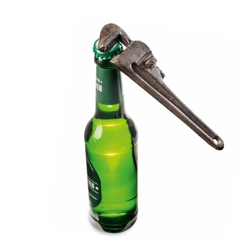 Cast Iron Pipe Wrench Bottle Opener – Rustic Bar Tool,