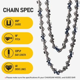 KAZPRO 18 Inch Chainsaw Chain 3/8" LP Pitch, .050" Gauge, 62 Drive Links, Low kickback, Lubrication System Chainsaw Blade fits Echo, Ego, Poulan, Craftsman, Greenworks, etc, KP-S62 (3 Pack)