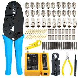 Gaobige Coaxial Cable Tool Kit - BNC Crimp tool for RG58, RG59, RG62, RG174, 20PCS BNC Male Crimp Connectors for RG58 and 10PCS Female to Female Connectors, Heat Shrink Tubing Cable Tester, Stripper