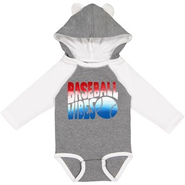 inktastic Baseball Vibes Retro Font Long Sleeve Creeper 12 Months Granite & White W Ears 4567d