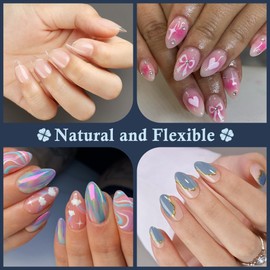 Luckyfairy Short Almond Fake Nails, 504pcs Soft Gel Pre-Shaped Acrylic Nail Tips, Half Matte Full Cover Clear Gelly Press on Flase Nail Tips for Extension Nail Manicure Home DIY 12 Sizes Gelly Tips