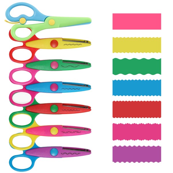 Pack of 7 children's scissors, Johiux craft scissors, children's safety scissors, children's scissors, preschool training, children's serrated scissors, zigzag scissors, paper scissors, children, DIY