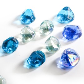yarlung 10 Pounds Fire Glass Diamonds for Fire Pit, 1 Inch Luster Crystal Glass Rocks for Propane Fireplace, Landscaping, Vase Filler, Fish Tank, Caribbean/Cobalt Blue, Crystal Ice Luster