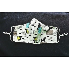 Handmade Contoured Black ALLEY CAT Face MASK with Filter Pocket LARGE with Adjustable Fit