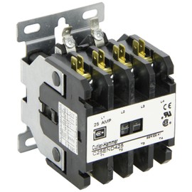 Eaton C25END425A Definite Purpose Contactor, 50mm, 4 Poles, Screw/Pressure Plate, Quick Connect Side By Side Terminals, 25A Current Rating, 2 Max HP Single Phase at 115V, 7.5 Max HP Three Phase at 230V, 10 Max HP Three Phase at 480V, 120VAC Coil Voltage