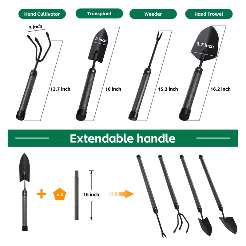 Garden Tools Set with Extension Handles, 5 Piece Thick Gardening