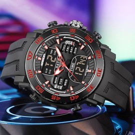 KXAITO Men's Watches Sports Outdoor Waterproof Military Watch Date Multi Function Tactics LED Face Alarm Stopwatch for Men 6029 (Red)