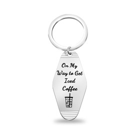 CENWA On My Way to Get Iced Coffee Keychain Iced Coffee Lover Keychain, Silver, 1