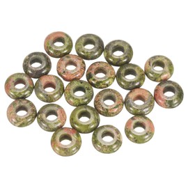 sourcing map 20pcs Natural Stone Beads 6x12mm Flat Round Smooth Large Hole Loose Beads with 5mm Large Hole for Bracelet Necklace DIY Crafts Accessory Making, Flower Green