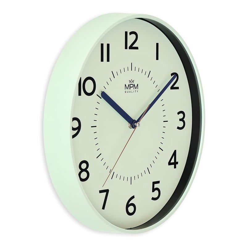 MPM Quality Design Plastic Wall Clock, Green, Large Arabic Numerals,