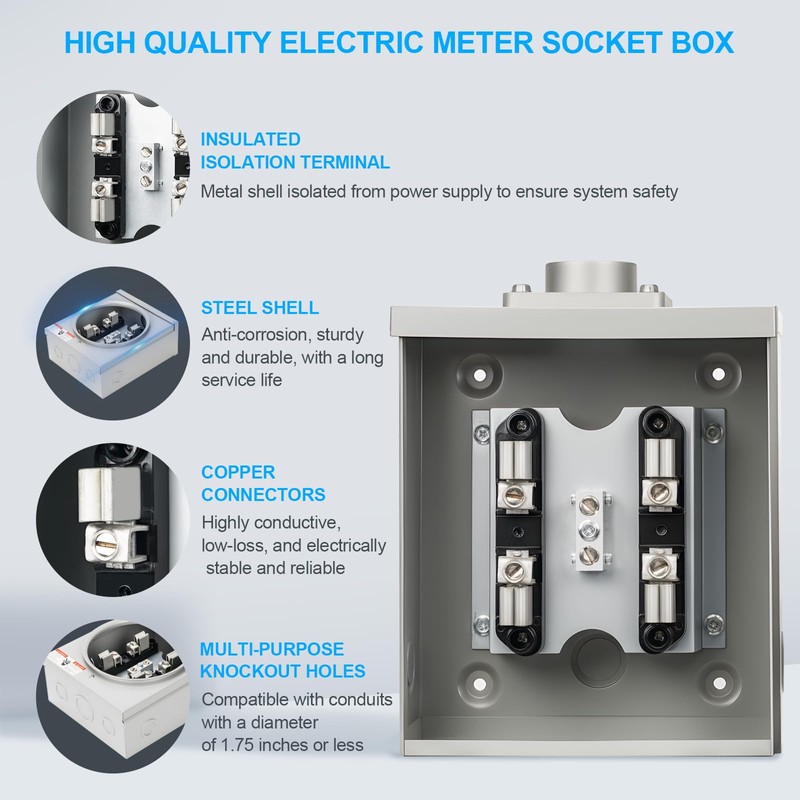 100 Amp Meter Socket, 4 Jaw Meter Base, 600V 3