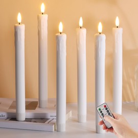 Eywamage White Dripping Wax Halloween Flameless Taper Candles with Remote, Realistic Flickering Battery LED Candlesticks Set of 6