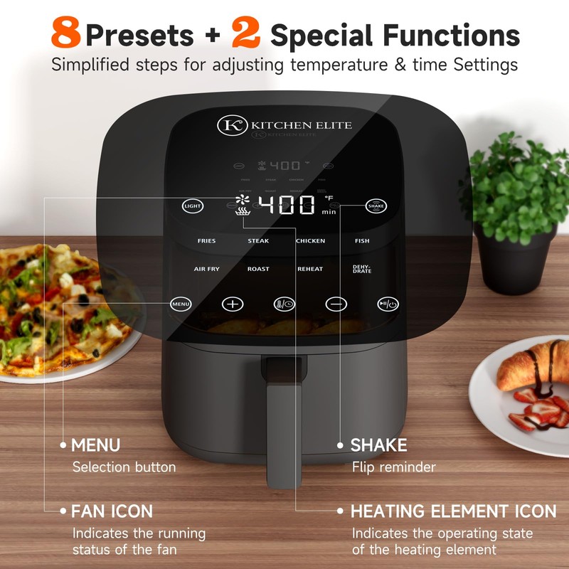 Air Fryer 4QT with Upper View Window, 8 Presets Digital