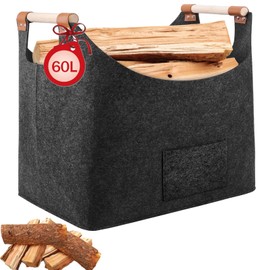 YQBFTC XL Wood Basket for Firewood, 60 L Felt Basket, Large Firewood Basket for Fire, Firewood Basket Made of Extra Thick Felt, Felt Bag as Storage Basket for Shopping, Wood, Newspaper or Firewood