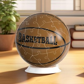 60 Pieces 3D Adult Puzzle, Diameter 4.7n=12cm Originality Novel Puzzle EWIBUSA Brand Spherical Jigsaw with Stand, Geography Decor (Basketball)