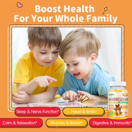 Magnesium Gummies for Kids - Magnesium Glycinate Gummies with L-Theanine, Vitamin B6, D3 for Kids & Adults Sleep, Calm, Relaxation, Stress, Brain, Bones, Muscle Relief, Sugar Free Peach & Mango 60ct