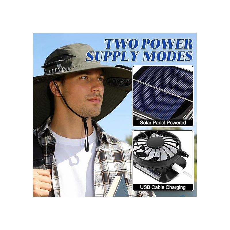 Solar Powered Fan Sun Hat, 2-in-1 UPF 50+ Wide Brim