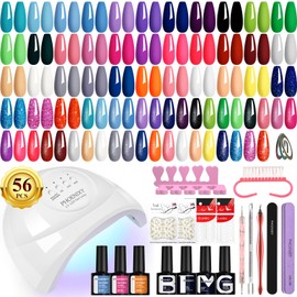 PHOENIXY Gel Nail Polish Kit with U V Light 48W, 56 Pcs 108 Effects Gel Nail Polish Kit Base Matte Glitter Top Coat Manicure Nail Set Gifts for Women