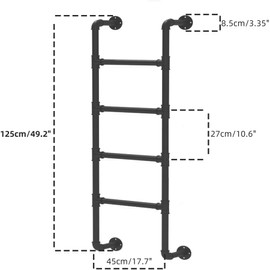 4.1FT Wall Mounted Metal Step Ladder,Bunk Bed Ladders for Home, Basement Window Well Egress, Loads 330lbs,Black Fire Emergency Escape Ladder for High Entrance Attic Egress,Sturdy Bunk Bed Climbing