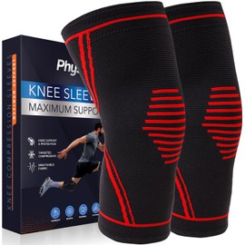 PhysFlex Rodillera Para Alivio Del Dolor - Paquete De 2 Mangas De Compresión De Rodilla Para Hombre Y Mujer - Soporte Para Levantamiento De Pesas,... 