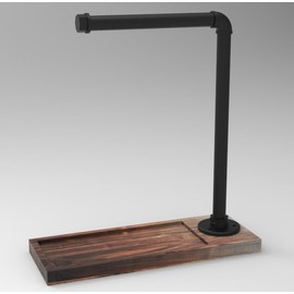 FARM IN Solid Acacia Wood Headphone Stand for Desk Industrial Metal Pipe Headset Holder with Storage Base for Gaming and Office Accessories