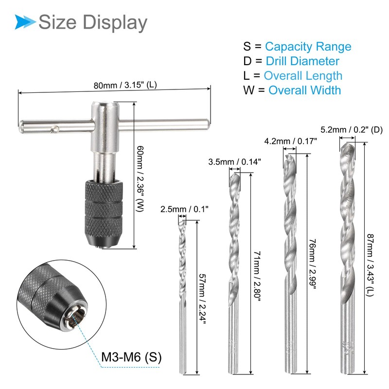 CoCud T-Handle Wrench & Tap & Drill Bit Set M3