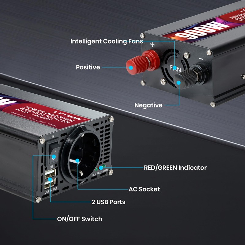 LVYUAN 900 W Inverter DC 12 V to 230 V
