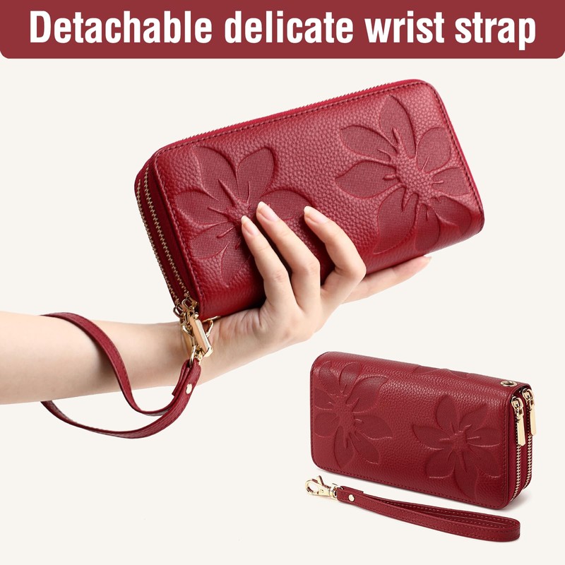 MoraMok Genuine Leather Wallet for Women, Large Capacity Credit Card