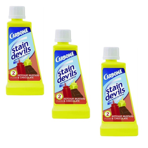 Carbona Stain Devils® #2 - Ketchup, Mustard & Chocolate | Professional Strength Laundry Stain Remover | Multi-Fabric Cleaner | Safe On Skin & Washable Fabrics | 1.7 Fl Oz, 3 Pack