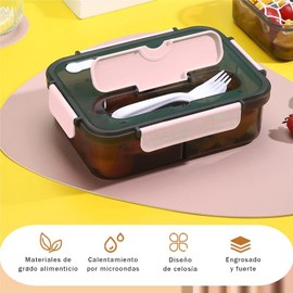 Fiambreras con 3 Compartimentos y Cubiertos de1500ml, con Cuchara y Tenedor, Portátil Sellada Crisper Caja de Almuerzo, sin BPA, para microondas y refrigerar