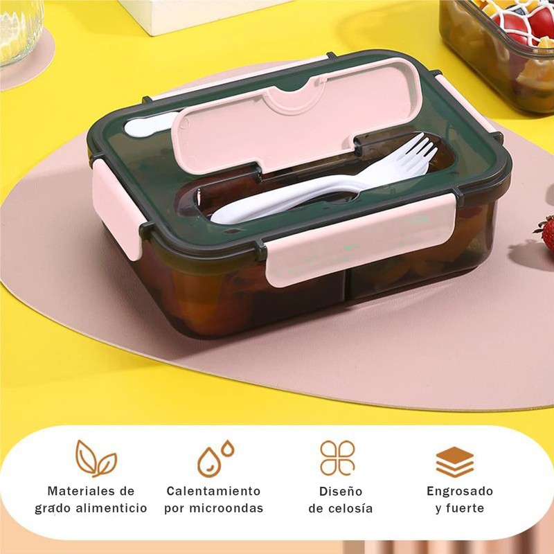 Fiambreras con 3 Compartimentos y Cubiertos de1500ml, con Cuchara y