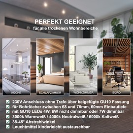 trendlights24 Decora LED Recessed Spotlight 230 V Black Matt Round Set of 1 Spotlights 4 W GU10 Warm White Ceiling Recessed Light 68 mm Swivelling