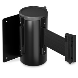 kaiyomi 11 Feet Fixed Wall Mount Retractable Belt, Stainless Steel Spring Expansion Belt, Crowd Control Barriers with Black Steel Case (Black Belt)