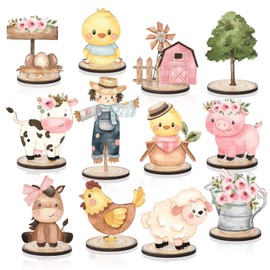 FYSUIMU 12Pcs Farm Animal Wooden Table Signs Cute Animal Tabletop Centerpiece Tiered Tray Decor for Farmhouse Home Office Birthday Baby Shower Party Supplies