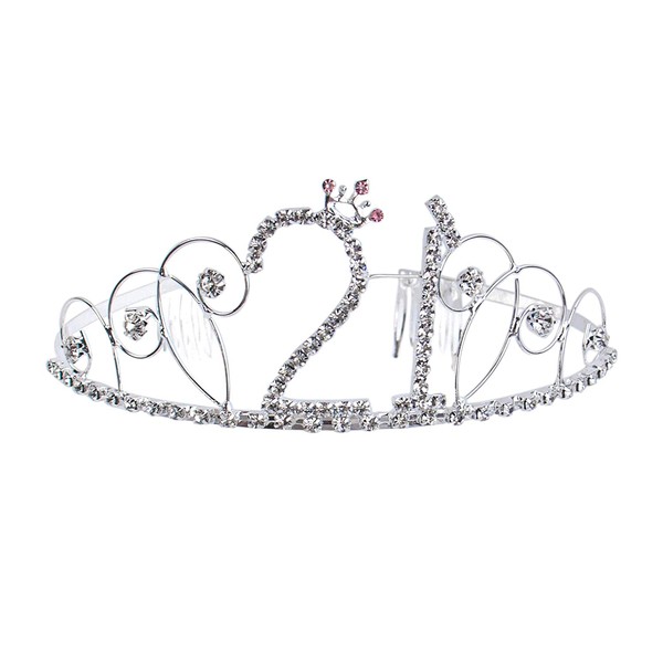 AUEAR, Crystal Birthday Tiara Rhinestone Princess Crown Happy Birthday Crowns Silver Diamante Crown for 21st Birthday Gift Decoration