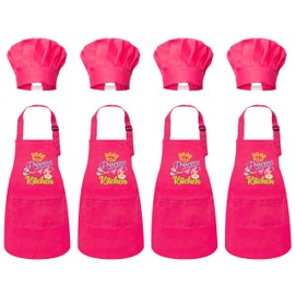 R HORSE Kid Apron and Chef Hat Set - 8Pcs Rose Red Adjustable Children Kitchen Toddler Apron for Girls Role Play Chef Toy Cooking Baking Painting and Training Kit Kid Funny Cooking Gift Birthday Gift