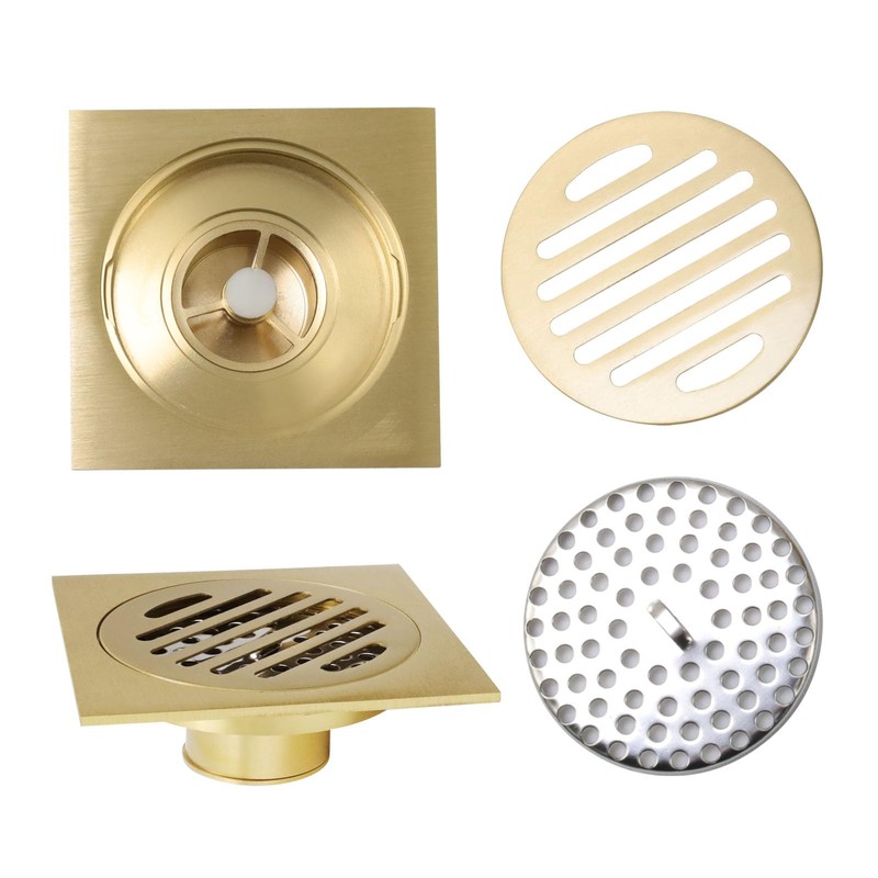 WDONAY 4 Inch Square Shower Drain, Brass Floor Drain Cover,