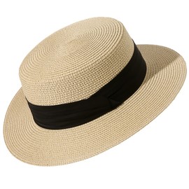 Lanzom Sun Hats for Women Wide Brim Straw Boater Hat Foldable Packable Beach Hat for Summer (Beige, Medium)