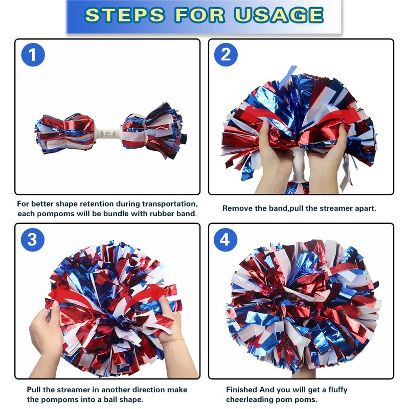 Lovecheer 2PCS Pom Poms Cheerleading Blue and Red and White