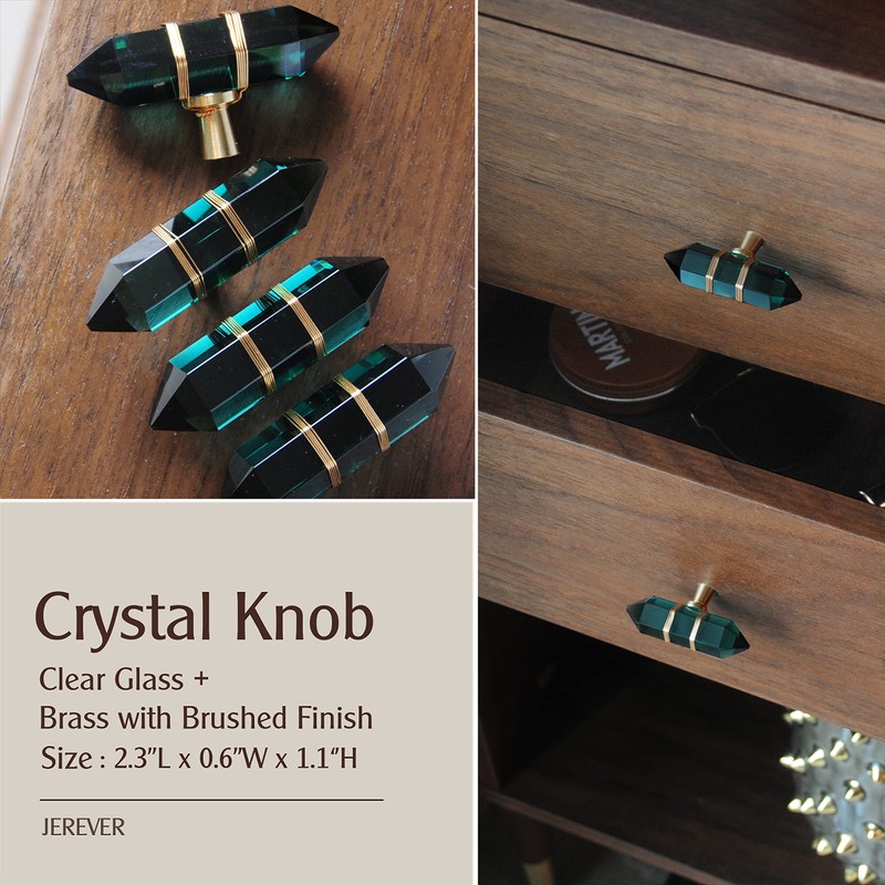 JEREVER 4 Pack Hexagonal Crystal Knobs Wire Wrapped Glass Brass