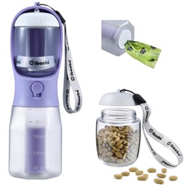 Cibaabo Dog Water Bottle with Food Container & Poop Bag Holder, Travel Water Bowl, Portable Pet Dispenser, Dog Stuff Accessories Items, Puppy Essentials Necessities for Yorkie Chihuahua Walking Hiking