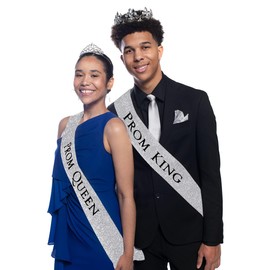 Anderson's Prom King Crown, Queen Tiara, and Silver Glitter & Black Sashes Set, High School Dance Accessories, Prom Court Outfit, Royal Event Props, Metallic Letter Sash, Prom Night Keepsake Gift