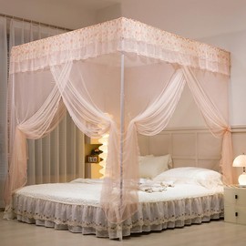 naturetalk Bed Canopy, Princess Bed Curtain Net for Girls & Adults，Rectangle Lace Dome Netting (Champagne, 71" W x 79" L, Three-Doors)