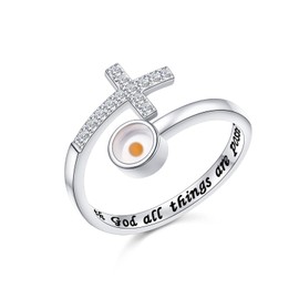 DAOCHONG 925 Sterling Silver Mustard Seed Mountain Rings for Women Faith Can Move Mountains Matthew 17:20 Jewelry Christian Climbing Jewelry Inspirational Gift (Silver-mustard seed cross, 9)