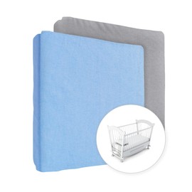 Pack of 2 Jersey 100% Cotton Fitted Sheets for 90 x 50 cm Baby Co-Sleeping Crib Mattress (Blue + Grey)
